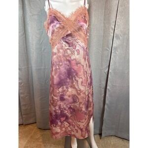 BOG Collective Tie Dye Slip Dress Lace Trim Midi Spaghetti Strap Purple Pink‎ S